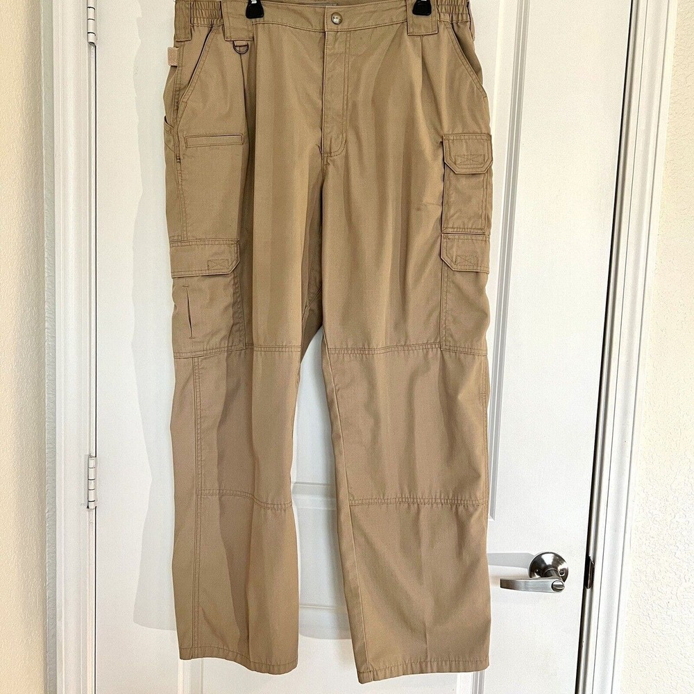 5.11 511 Tactical Cargo Pants Mens 40x32 Khaki Tan Beige Canvas Expandable Waist